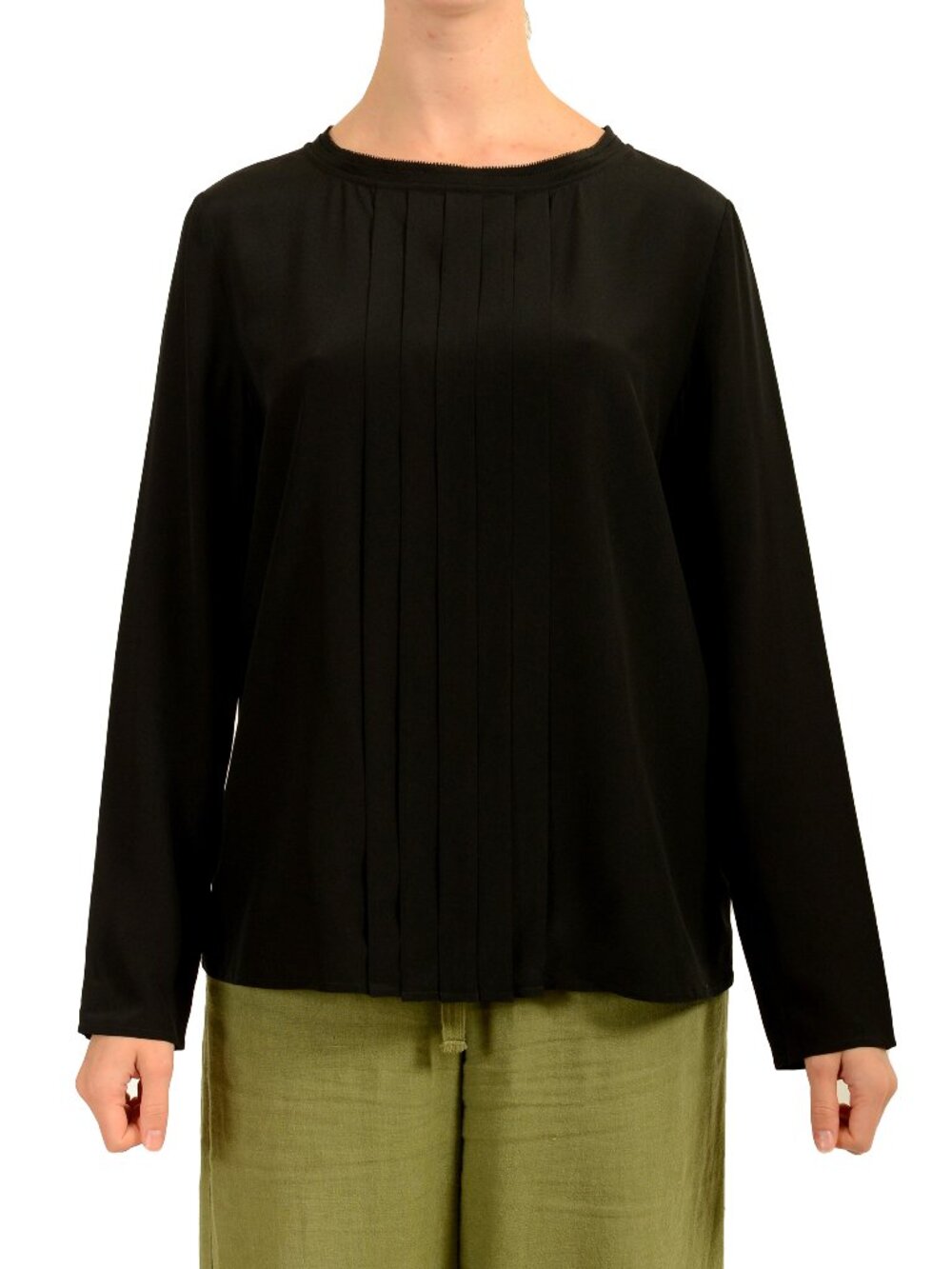 Hugo Boss Women's "Bemiu" Black 100% Silk Long Sleeve Blouse Top US 4 IT 40